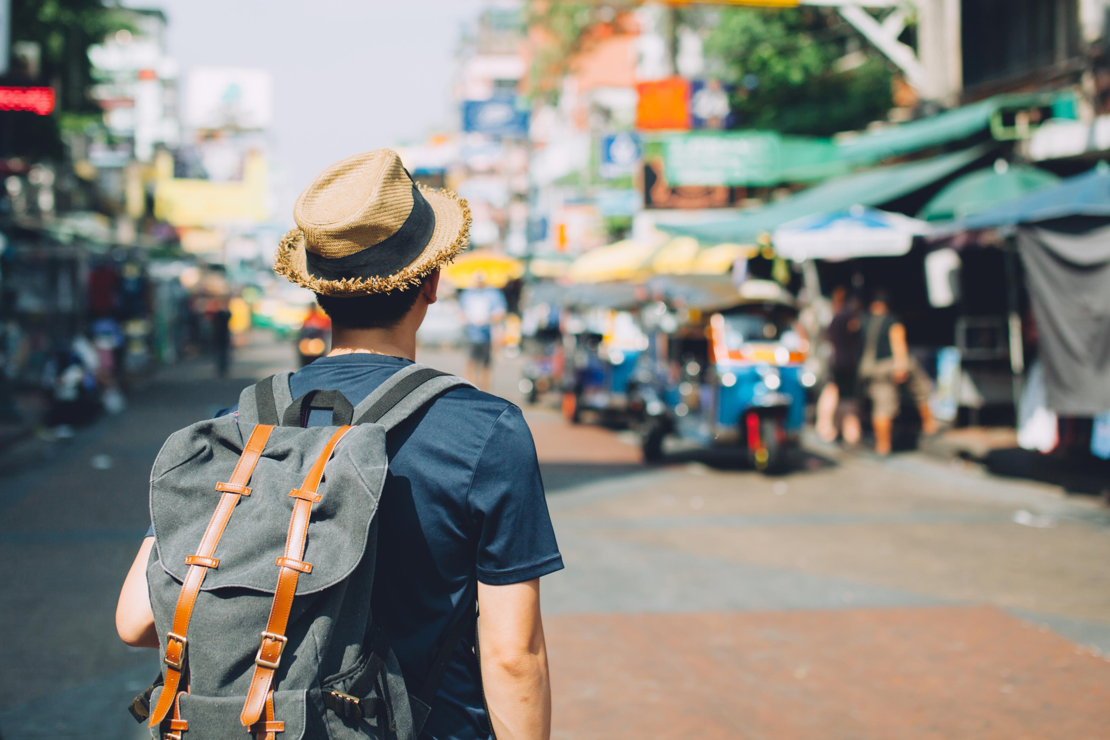 Solitary male traveler with backpack